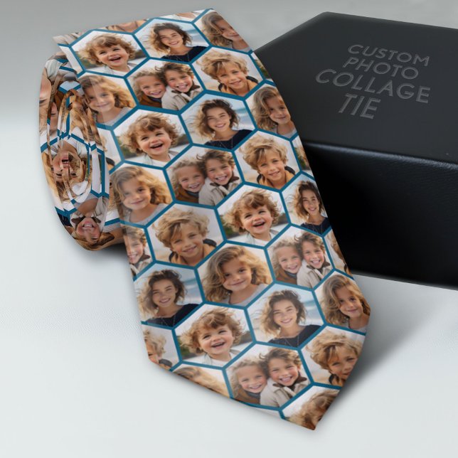 Corbata 5 Collage de fotos Patrón de Honeycomb BE Paciente (Photo Collage Neck Tie - Add Your Favorite Photos)