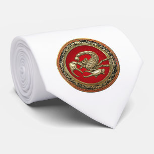 Corbata [700] Escorpión de oro sagrado sobre rojo