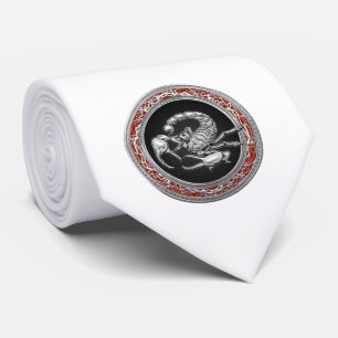 Corbata [700] Escorpión de plata sagrada en negro