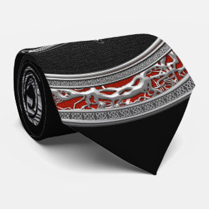 Corbata [700] Escorpión de plata sagrada en negro