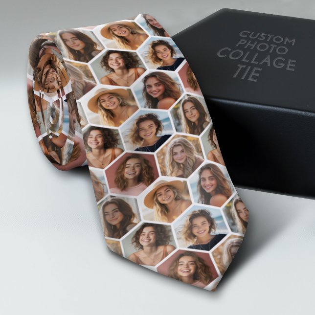 Corbata 7 Collage de fotos - honeycomb funky - blanco (Custom Tie with a Photo Collage)