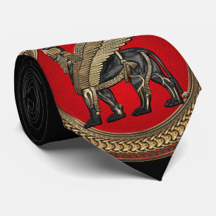 Corbata [900] León alado asirio: Lamassu dorado y negro