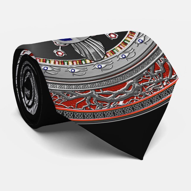 Corbata [900] Sacred Silver Egyptian Winged Scarab & Ankh (Enrollado)