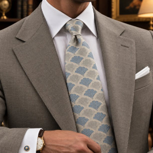 Corbata Abanico Art Déco Plateado Azul Polvoriento