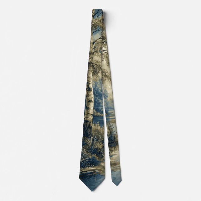 Corbata Abedules Azules Dorados a lo Largo del Río (Anverso)