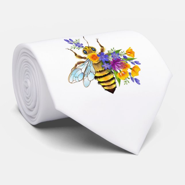 Corbata Abeja de flor con plantas silvestres (Enrollado)