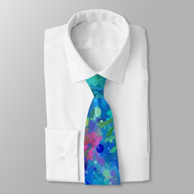 Corbata Abstracción acuarela azul turquesa púrpura (Atado)