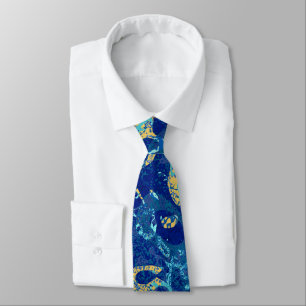 Corbata Abstracción gráfica en blanco azul marino y amaril
