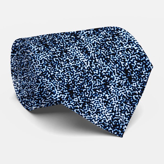 Corbata Abstract Black Blue White Dot Art Controlled Chaos (Enrollado)