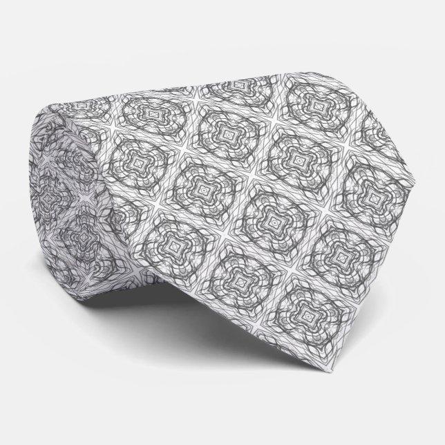 Corbata Abstract Black On White Curves And Lines Pattern  (Enrollado)
