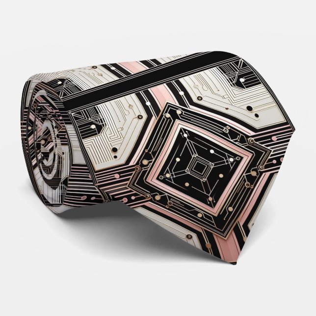Corbata Abstract Circuit Board - Retro Art Deco (Enrollado)