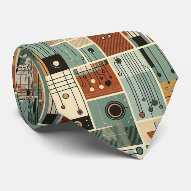 Corbata Abstract Circuit Board - Retro Mid Century Modern  (Enrollado)