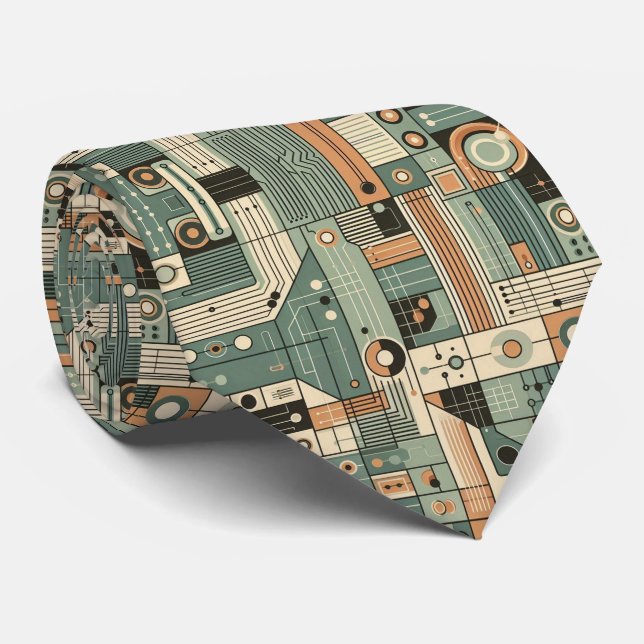 Corbata Abstract Circuit Board - Retro Mid Century Modern  (Enrollado)