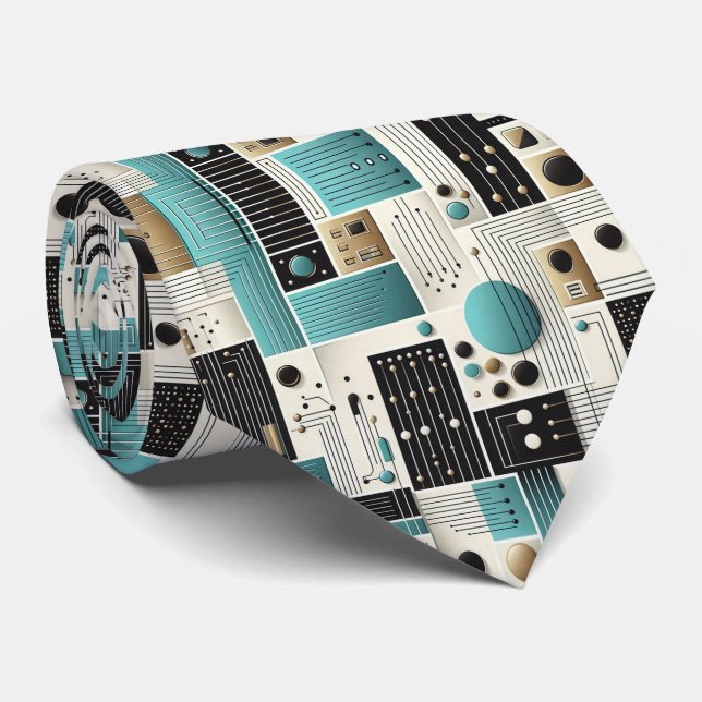 Corbata Abstract Circuit Board - Retro Mid Century Modern  (Enrollado)