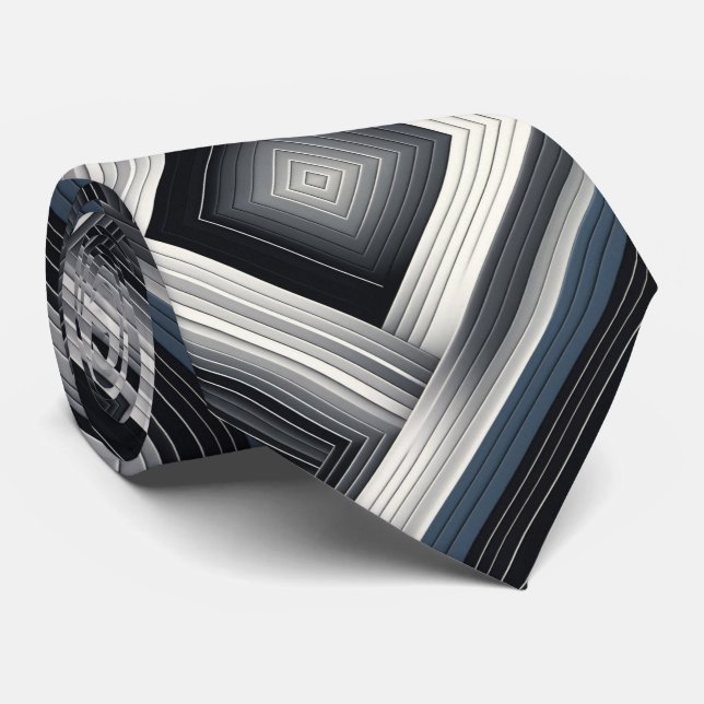 Corbata Abstract Diagonal Stripe Silver Black White  (Enrollado)