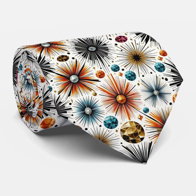 Corbata Abstract Mid Century Modern Starburst Diamond (Enrollado)