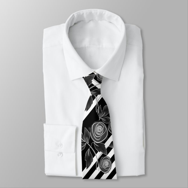 Corbata Abstract modern red roses leaves  sketched flowers (Atado)