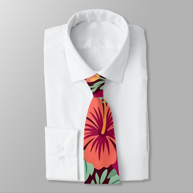 Corbata Abstracta de Hibisco Mexicano con Mariposa (Atado)