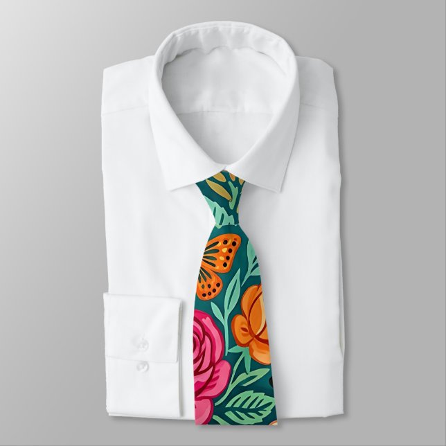 Corbata abstracta de rosas y mariposas escandinava (Atado)
