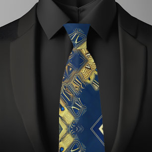 Corbata abstracta dorada y azul