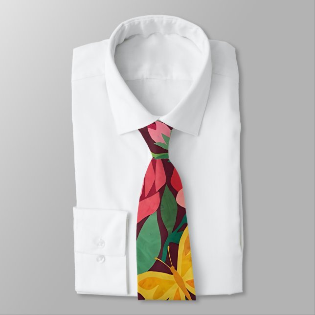 Corbata Abstracta Matisse Rosas Mariposas (Atado)