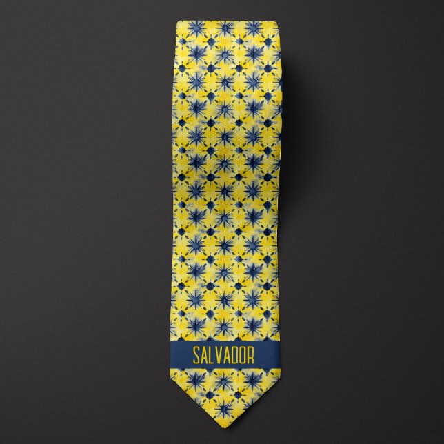 Corbata Abstracto Acuarela Amarillo y Floral Azul Monogram (Subido por el creador)