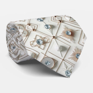 Corbata Abstracto Moderno de Mediana Century Blanco Diaman