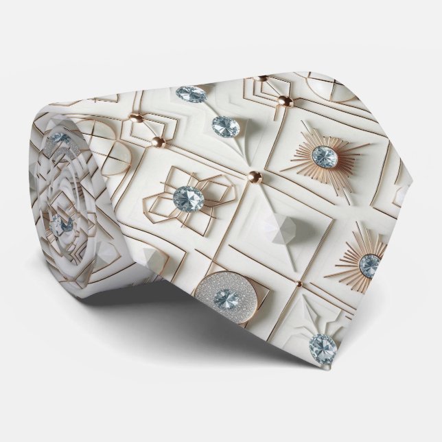 Corbata Abstracto Moderno de Mediana Century Blanco Diaman (Enrollado)