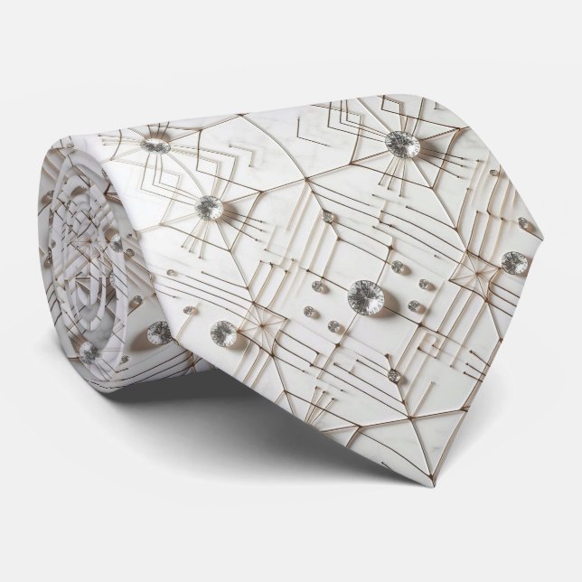 Corbata Abstracto Moderno de Mediano Siglo Blanco Diamante (Enrollado)