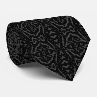 Corbata Abstracto negro y gris de hojas de plumas reflejad