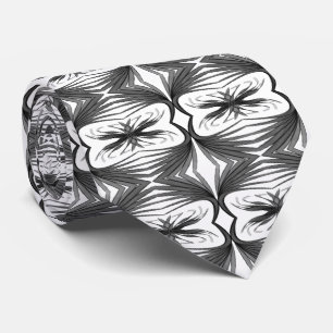 Corbata Abstracto negro y gris de hojas de plumas reflejad