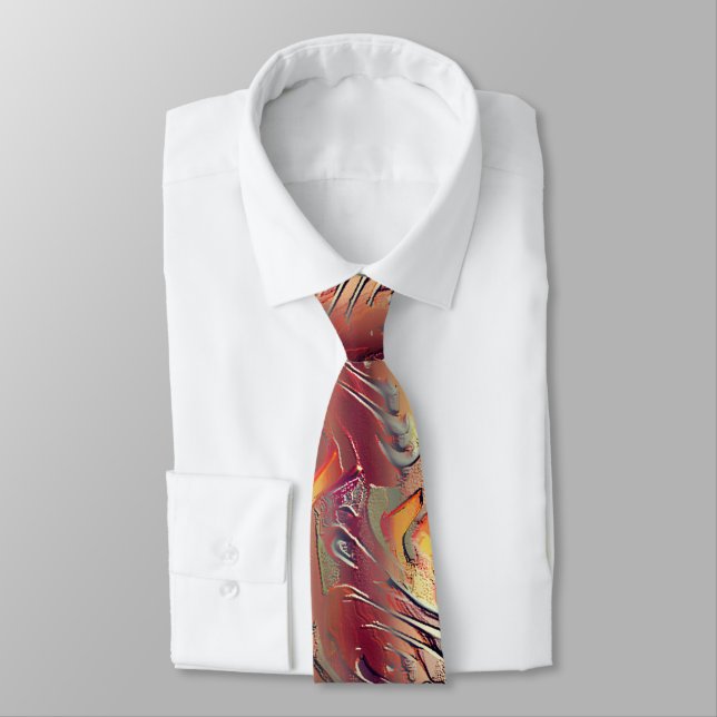 Corbata Abstrato entalhado em salmão e vermelho gradiente (Atado)