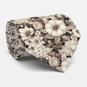 Corbata Academia Oscura Floral Botánico Sepia