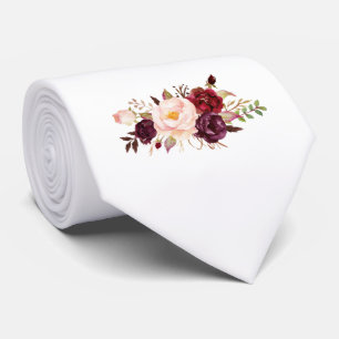 Corbata Accesorios de traje de novio floral con tono burde