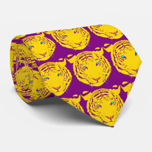 Corbata Acentos morados de cabeza de tigre amarillo en cor