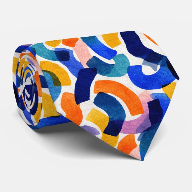 Corbata Acuarela abstracta vibrante | Artística moderna (Enrollado)