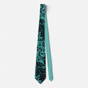 Corbata Acuarela Acanthus deja a Aqua Turquoise Black