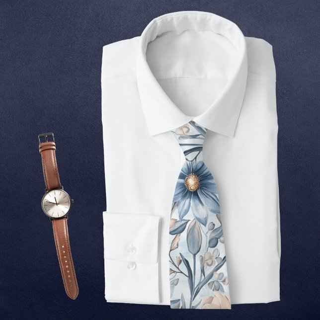 Corbata Acuarela Botánica Azul y Rubor  (Subido por el creador)