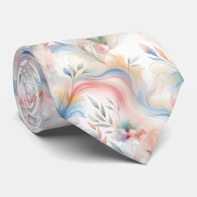 Corbata Acuarela Botánica Pastel Elegante (Enrollado)