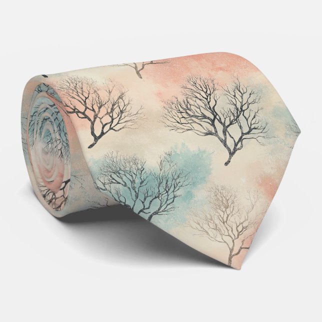 Corbata Acuarela Costera Refinada con Coral y Conchas Mari (Enrollado)