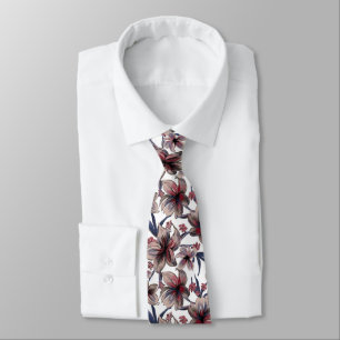 Corbata Acuarela Crimson Floral sobre blanco