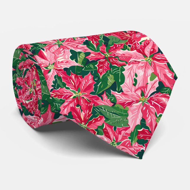 Corbata Acuarela de acebo y flores de Navidad  (Enrollado)