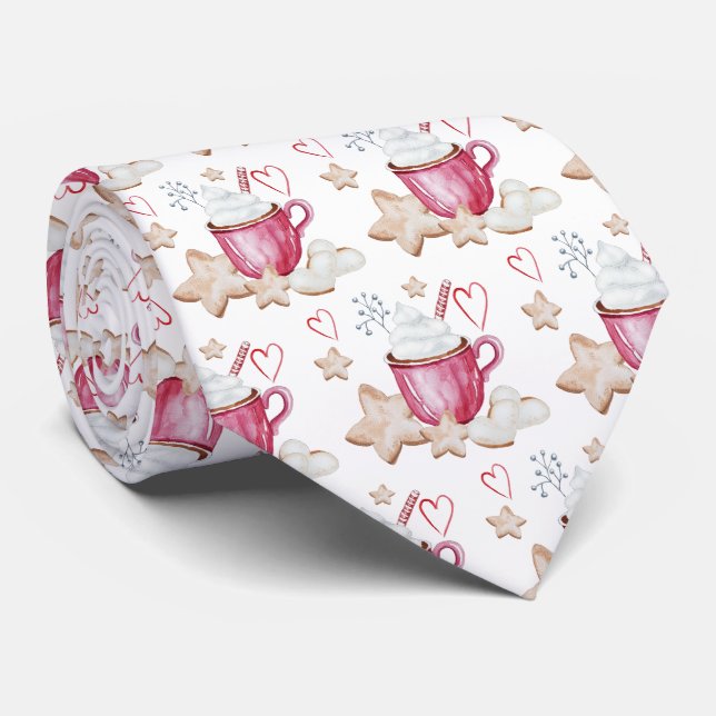 Corbata Acuarela De Cacao Caliente Y Cookies (Enrollado)