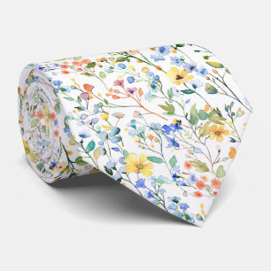Corbata Acuarela de follaje y flores silvestres