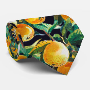 Corbata Acuarela de Fruta Naranja Arte de Cítricos Frescos