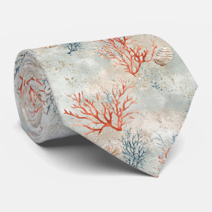 Corbata Acuarela elegante costera coral y olas del océano