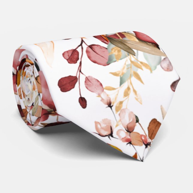 Corbata Acuarela Elegante Otoño Rústico Goma Eucalipto (Enrollado)