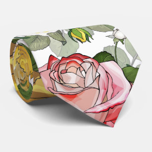 Corbata Acuarela en negrita de rosas rojas y amarillas her