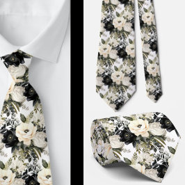 Corbata Acuarela Floral en Blanco y Negro