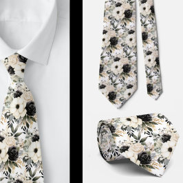 Corbata Acuarela Floral en Blanco y Negro